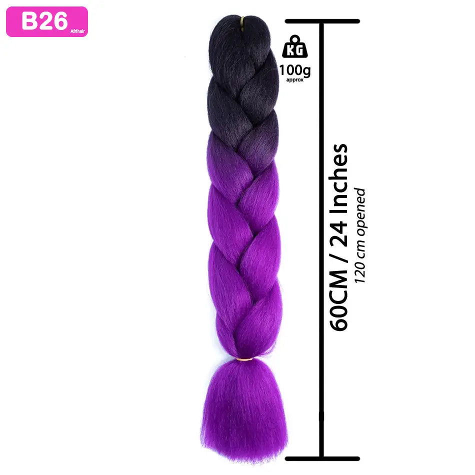 B26 - Jumbo Braiding Hair 24 Inch Ombre Black/Purple