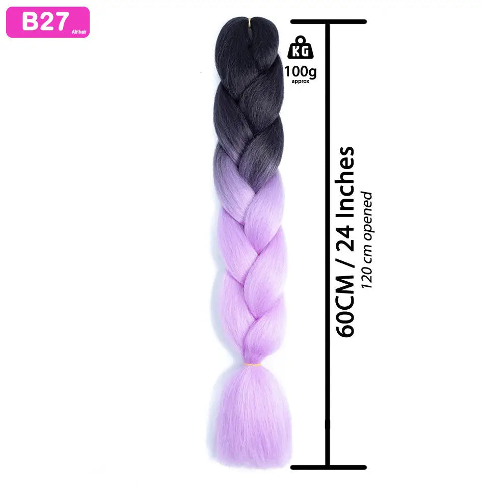 B27 - Jumbo Braiding Hair 24 Inch Ombre Black/Light Purple