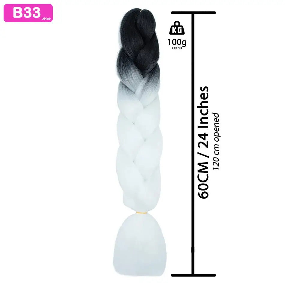 B33 - Jumbo Braiding Hair 24 Inch Ombre Black/White