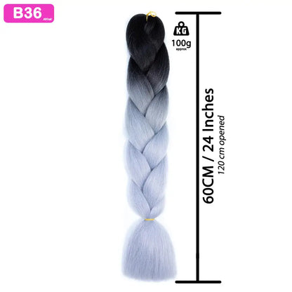 B36 - Jumbo Braiding Hair 24 Inch Ombre Black/Grey