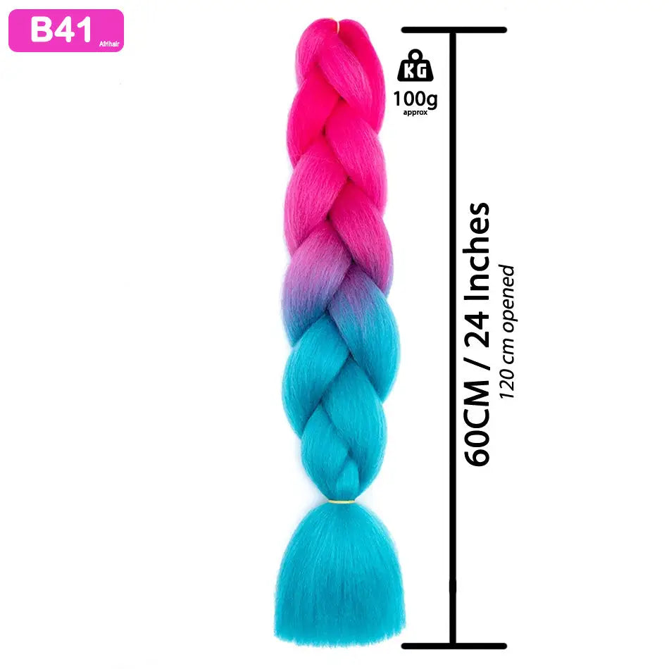 B41 - Jumbo Braiding Hair 24 Inch Ombre Pink/Blue