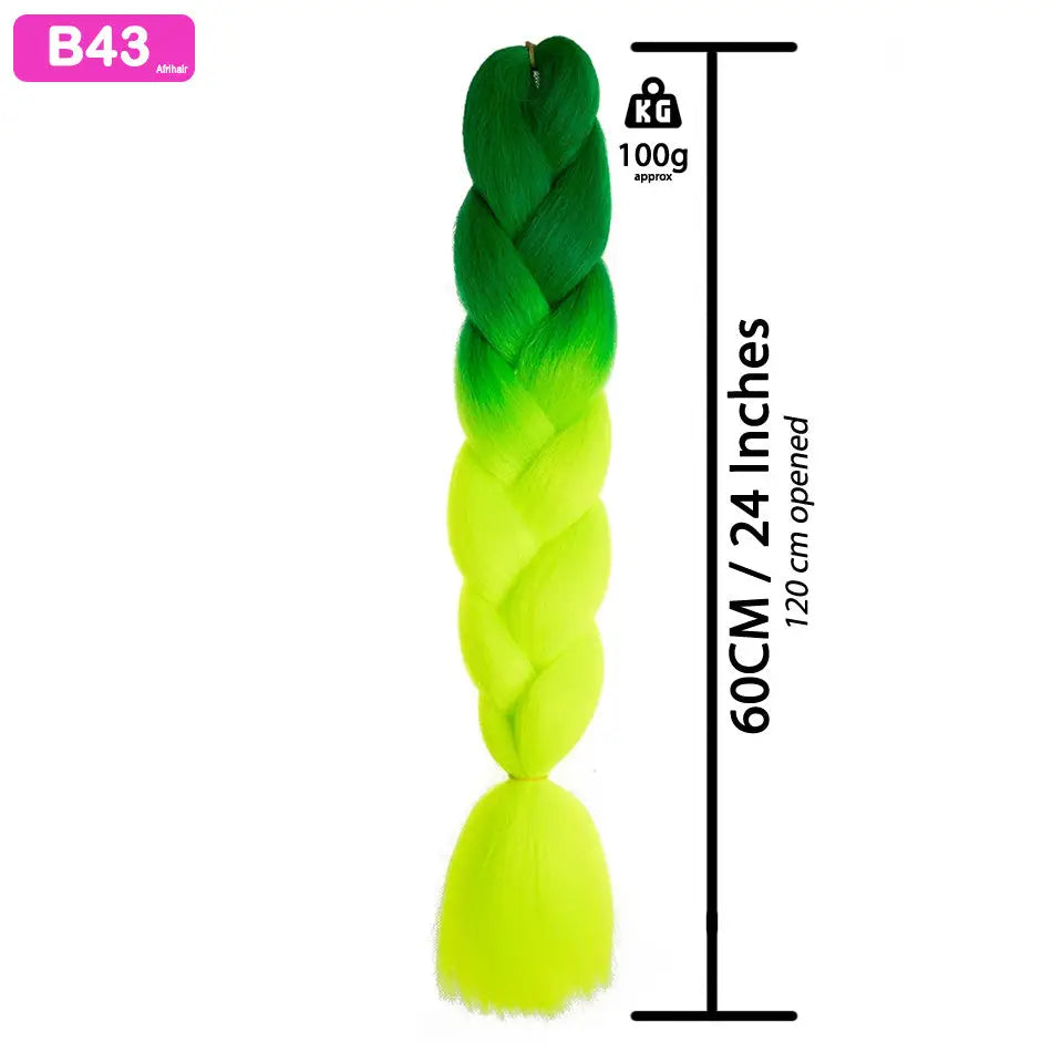 B43 - Jumbo Braiding Hair 24 Inch Ombre Green/Fluro Green