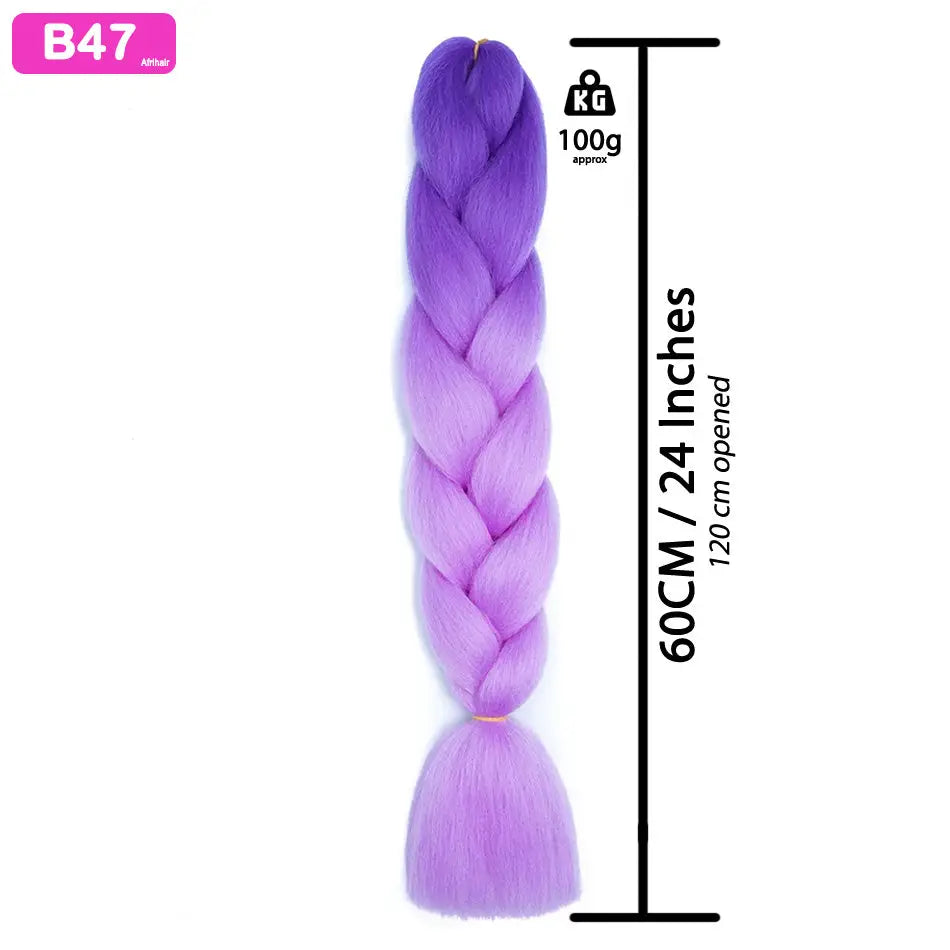 B47 - Jumbo Braiding Hair 24 Inch Ombre Purple/Light Purple