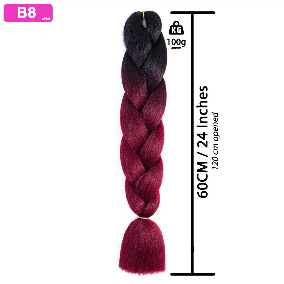 B8 - Jumbo Braiding Hair 24 Inch Ombre Black/Maroon