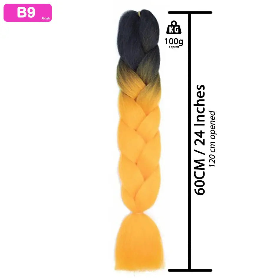 B9 - Jumbo Braiding Hair 24 Inch Ombre Black/Bright Orange