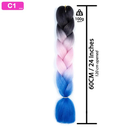 C1 - Jumbo Braiding Hair 24 Inch Ombre Black/Pink/Blue