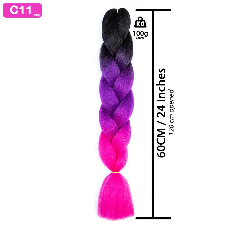 C11 - Jumbo Braiding Hair 24 Inch Ombre Black/Purple/Pink