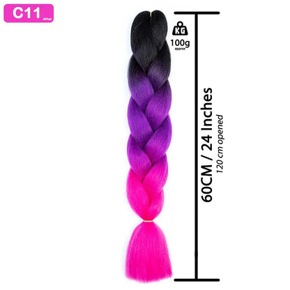 C11 - Jumbo Braiding Hair 24 Inch Ombre Black/Purple/Pink