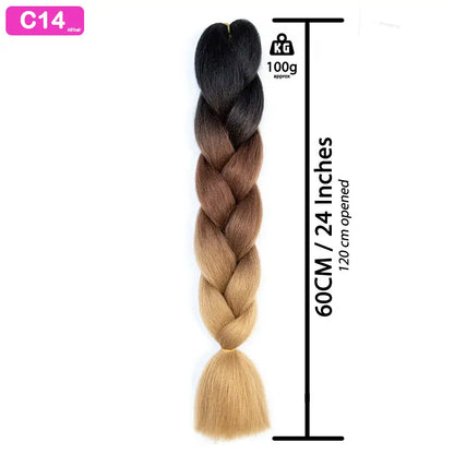 C14 - Jumbo Braiding Hair 24 Inch Ombre Black/Brown/Dark