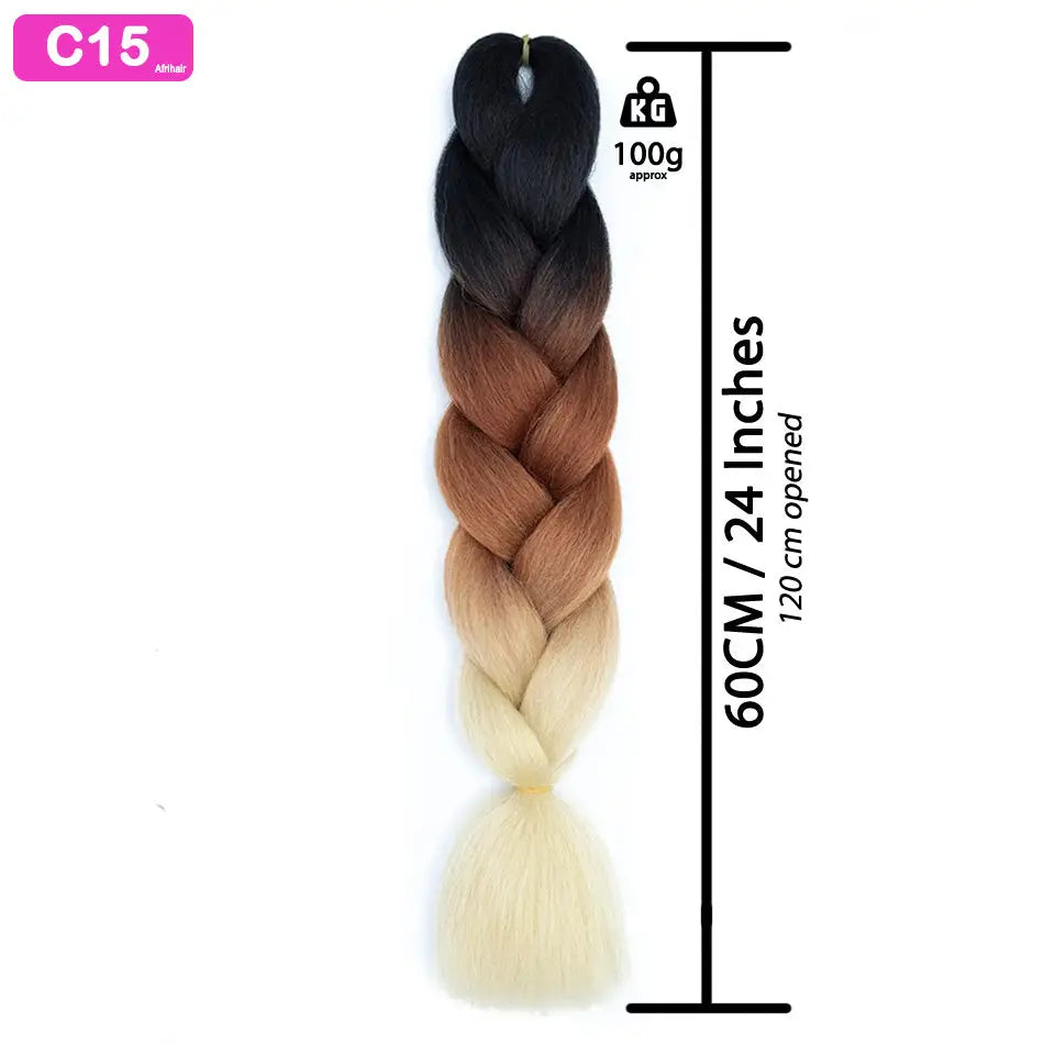 C15 - Jumbo Braiding Hair 24 Inch Ombre Black/Brown/Blonde