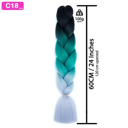 C18 - Jumbo Braiding Hair 24 Inch Ombre Black/Green/Grey