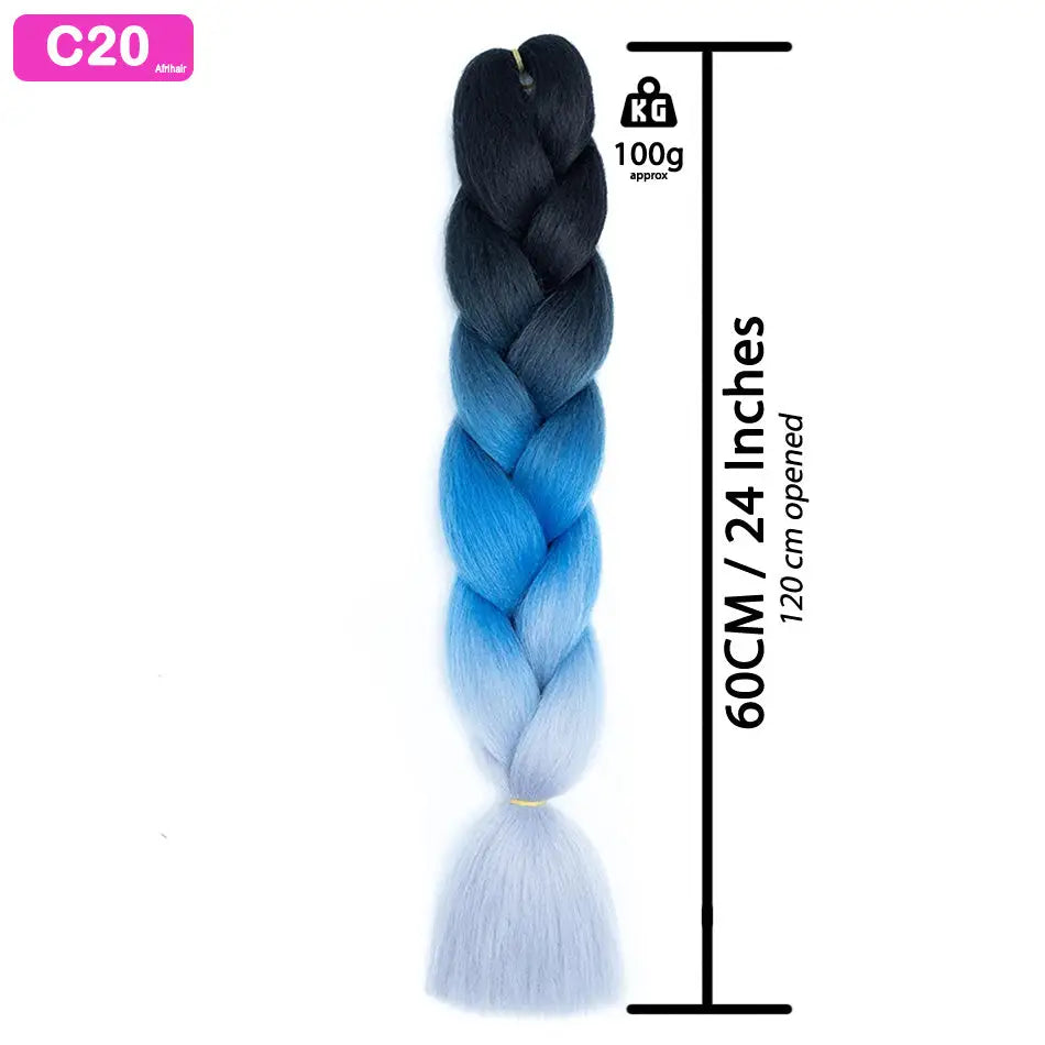 C20 - Jumbo Braiding Hair 24 Inch Ombre Black/Blue/Grey