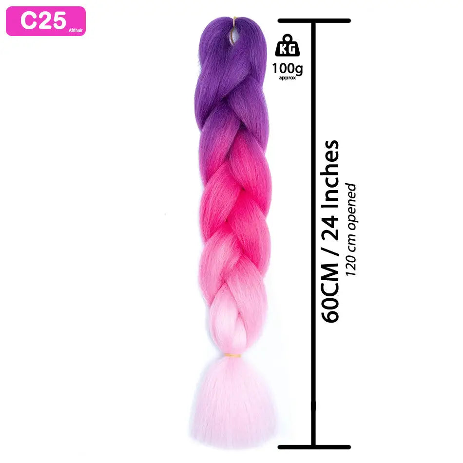 C25 - Jumbo Braiding Hair 24 Inch Ombre Purple/Pink/Pink