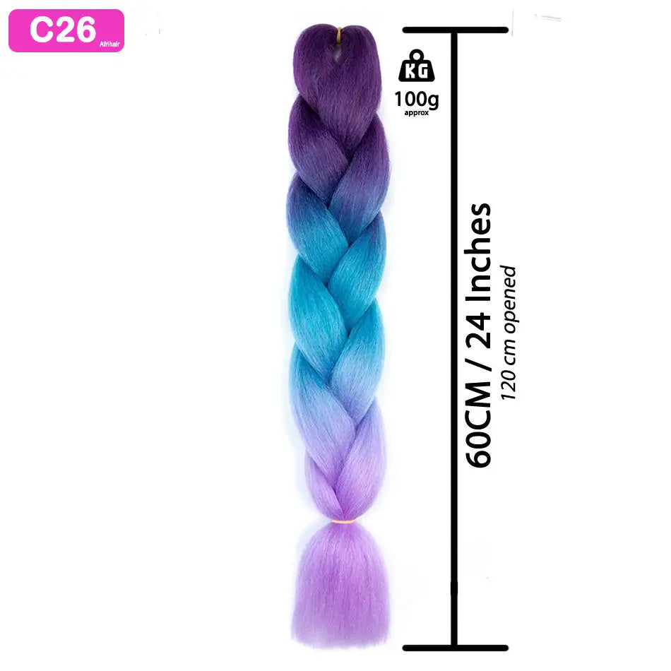 C26 - Jumbo Braiding Hair 24 Inch Ombre Maroon/Blue/Pale