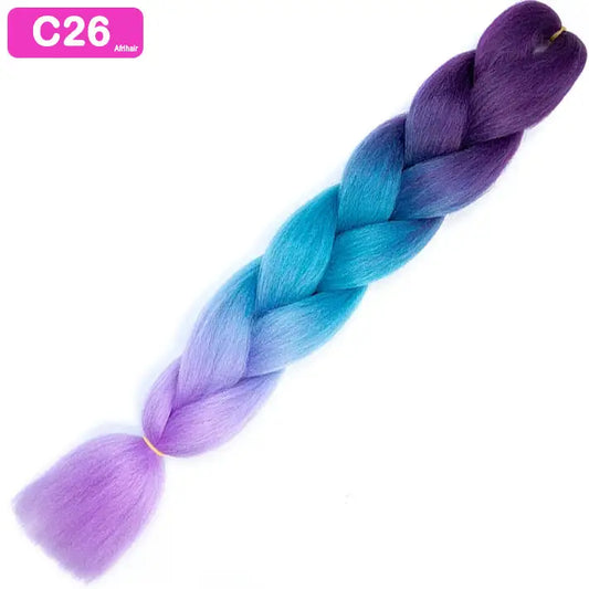 C26 - Jumbo Braiding Hair 24 Inch Ombre Maroon/Blue/Pale