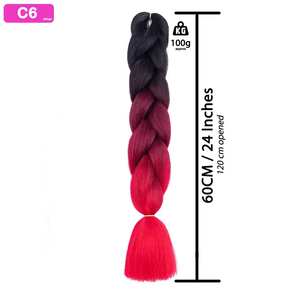 C6 - Jumbo Braiding Hair 24 Inch Ombre Black/Red/Red