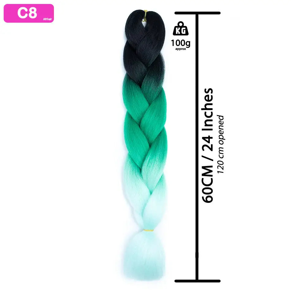 C8 - Jumbo Braiding Hair 24 Inch Ombre Black/Green/Light