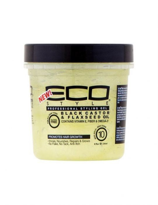 Eco Styling Gel Black Castor Flax Seed Oil 8 oz / 236ml - 