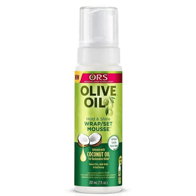 ORS Olive Oil Hold and Shine Wrap Set Mousse 207ml styling foam