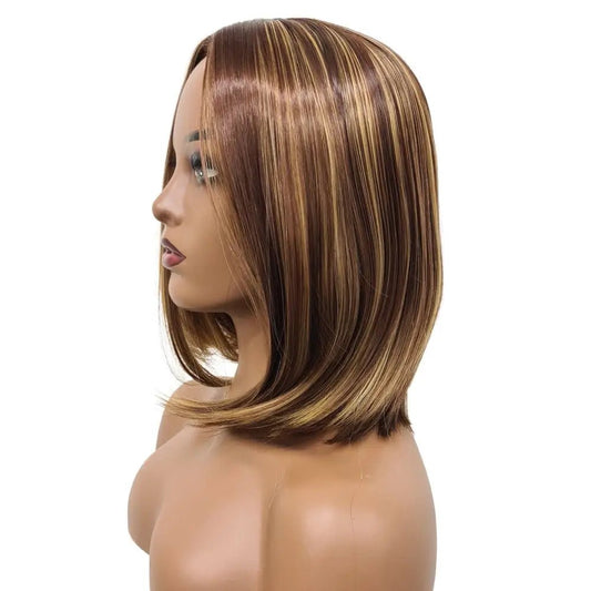 Wig - Burgundy / Blonde Highlights 12 Inch Straight | Afrihair