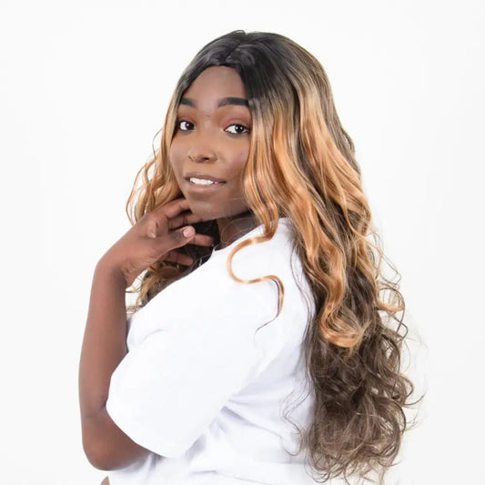 Wig - Ombre Black/Dark Blonde 24 Inch Body Wave | Afrihair