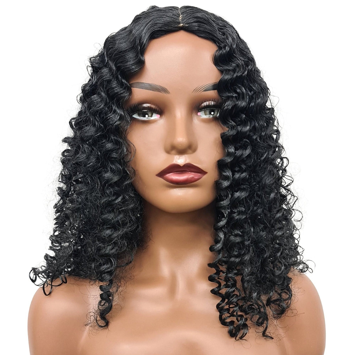 Wig - Black 16 Inch Curly - Wig - Synthetic